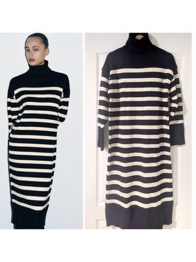 NEW Zara | Striped Knit Turtleneck Midi Dress